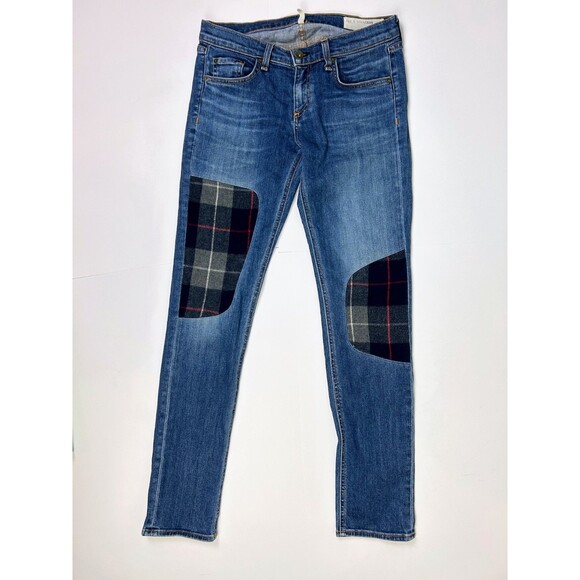 Rag & Bone the Dre Blue Denim & Plaid Flannel Patchwork Jeans Tapered Leg sz 26 - Picture 3 of 15